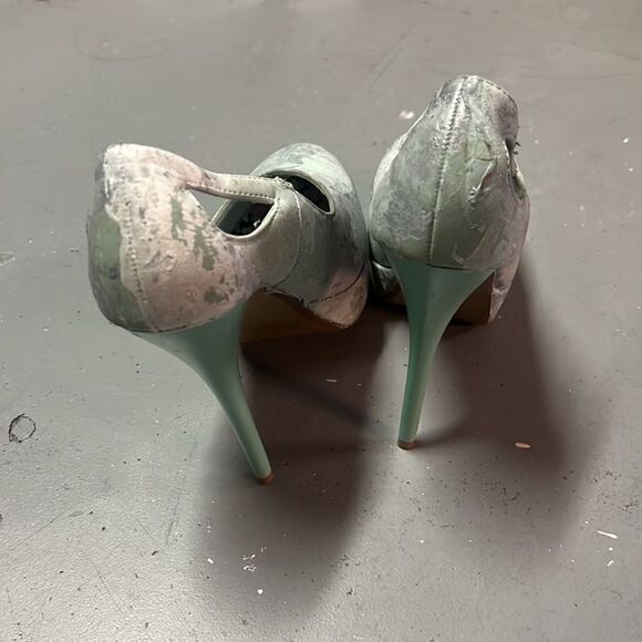 Size 7 Hydrodipped Sea Foam Green velvet Platform Heels - Picture 5 of 5